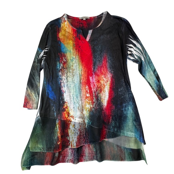 Jess & Jane Tops - Jess & Jane Abstract Print Tunic Top Womens Size S Multicolor Made in USA